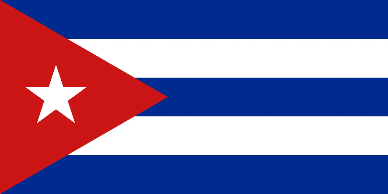 Flag of Cuba (Wikimedia Commons vector)—national context for leadership statements on sovereignty and US relations in May 2026; not a drone photo, Pentagon briefing slide, or Havana street protest frame.